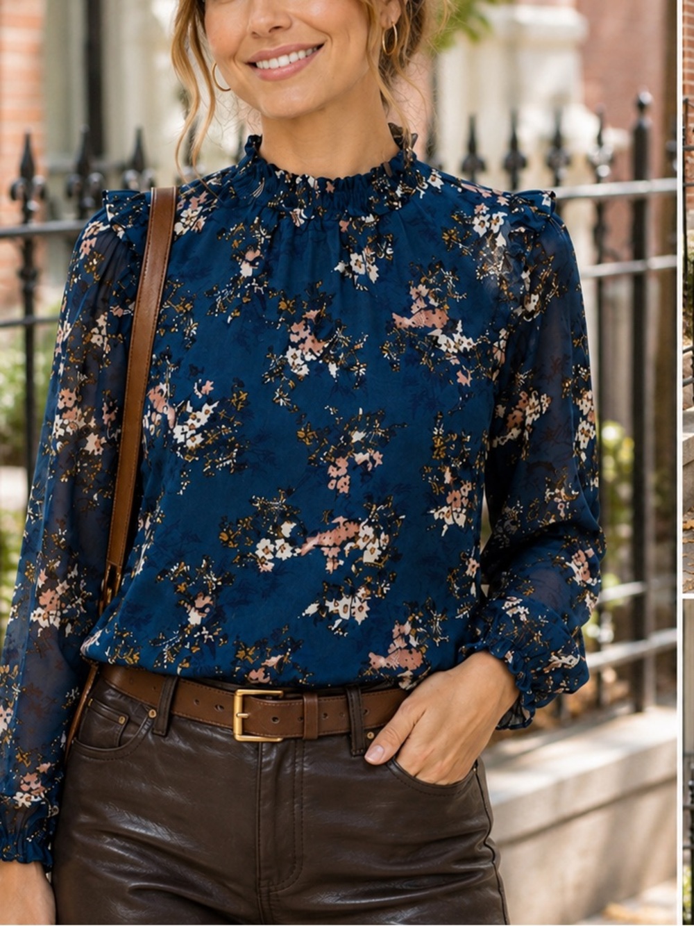 WAYF romantic boho floral blue blouse sz L **2 for 20**